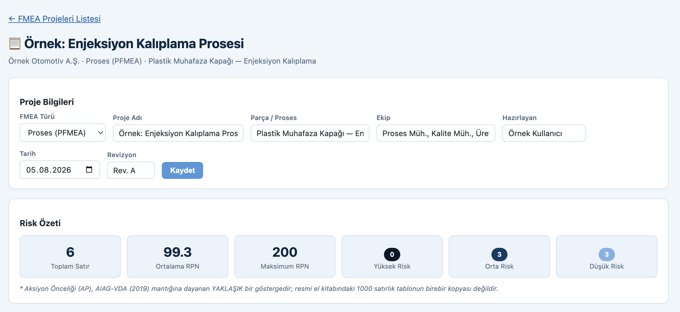FMEA — Projektangaben festlegen