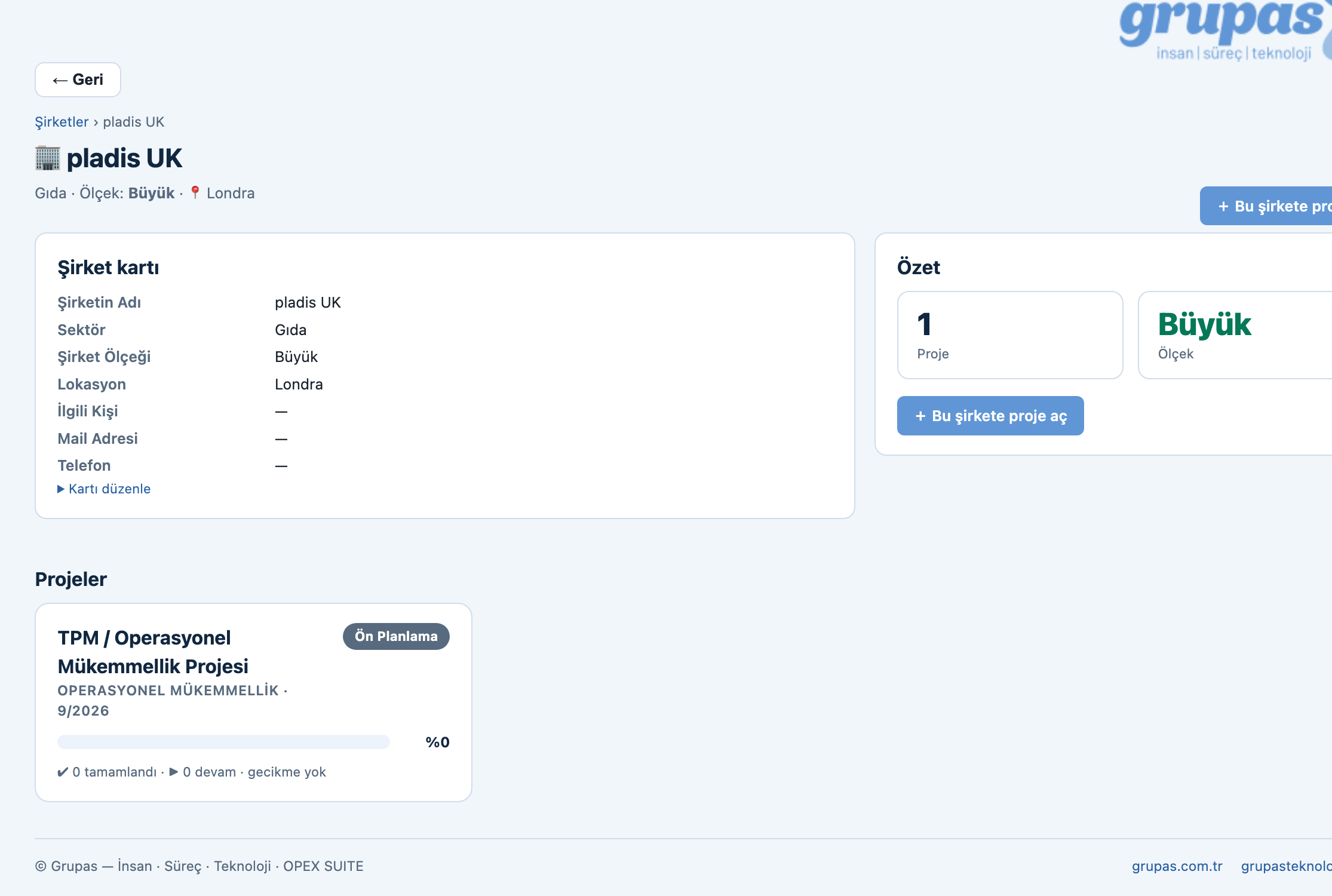 OPEX Suite — Créez société & projet