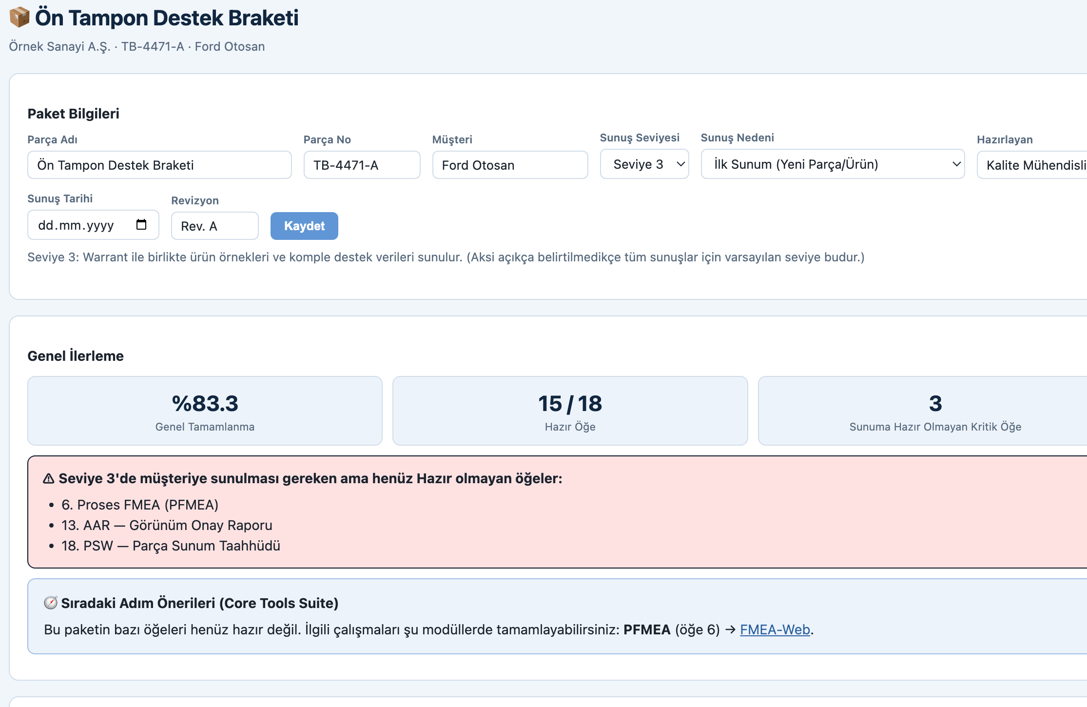 PPAP — Package details & readiness